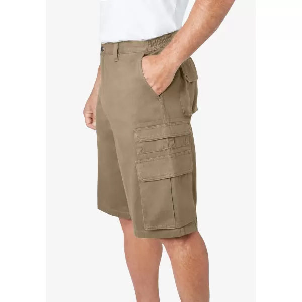 Boulder Creek by Kingsize Mens Big ampamp Tall SideElastic Stacked Cargo Pocket ShortsDark Khaki