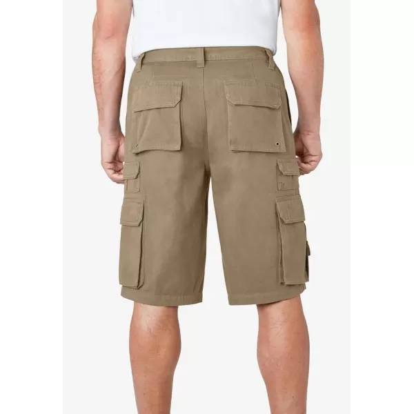 Boulder Creek by Kingsize Mens Big ampamp Tall SideElastic Stacked Cargo Pocket ShortsDark Khaki