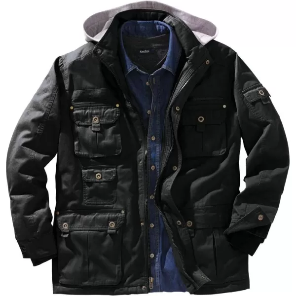 Boulder Creek by KingSize Mens Big ampamp Tall 9 Pocket Twill Utility Jacket With Removable HoodBlack