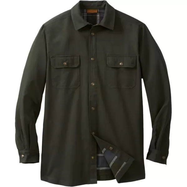 Boulder Creek by KingSize Mens Big ampamp Tall FlannelLined Twill Shirt JacketForest Green