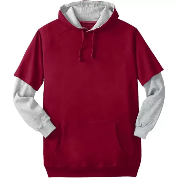 Boulder Creek by KingSize Mens Big ampamp Tall Tall ThermalLined Layered Look HoodieRich Burgundy