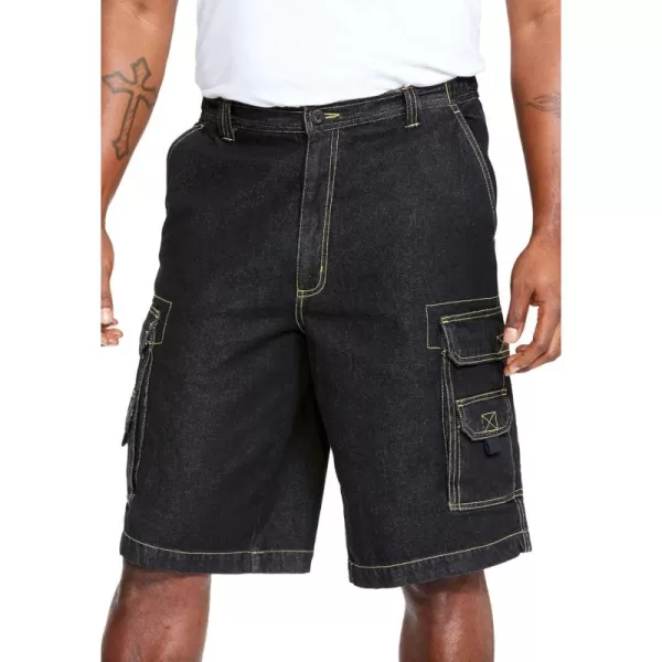 Boulder Creek by Kingsize Mens Big ampamp Tall 12quot Side Elastic Denim Cargo ShortsBlack Denim