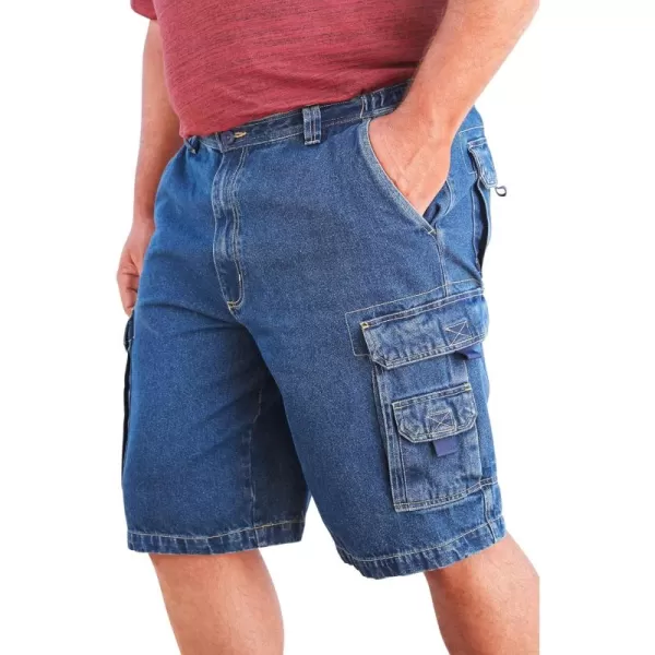 Boulder Creek by Kingsize Mens Big ampamp Tall 12quot Side Elastic Denim Cargo ShortsBlue Wash