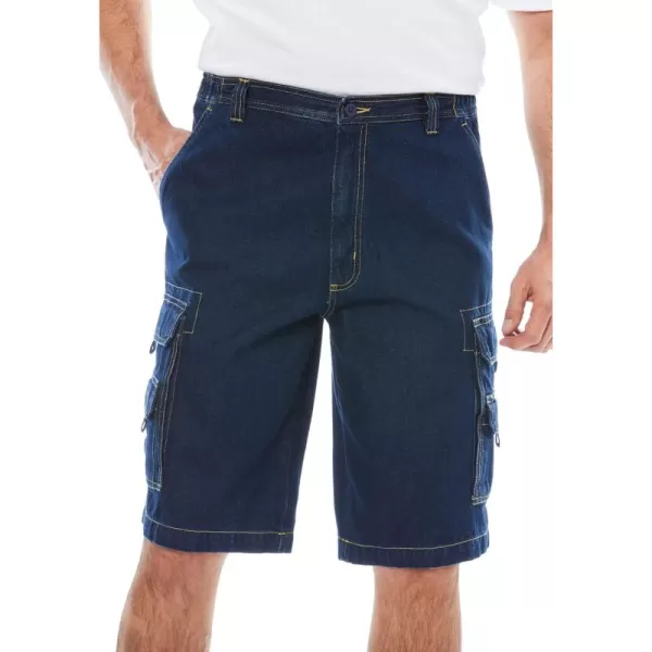 Boulder Creek by Kingsize Mens Big ampamp Tall 12quot Side Elastic Denim Cargo ShortsIndigo