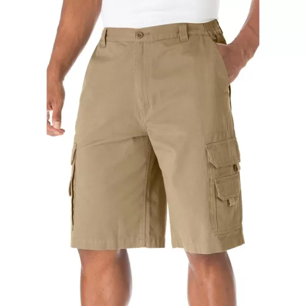 Boulder Creek by Kingsize Mens Big ampamp Tall 12quot Side Elastic Denim Cargo ShortsKhaki