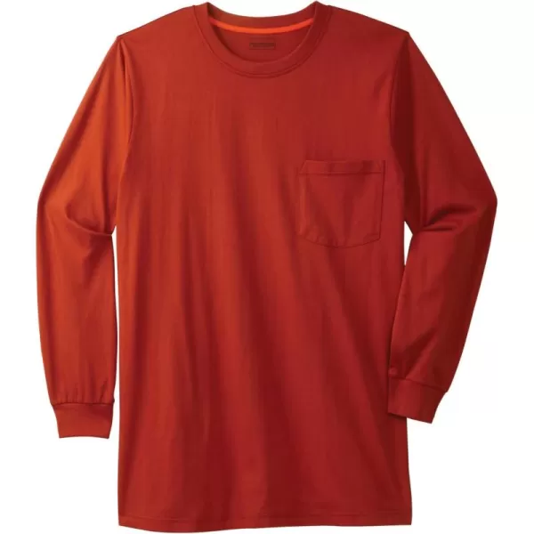 Boulder Creek by Kingsize Mens Big ampamp Tall Heavyweight Crewneck LongSleeve Pocket TShirtDesert Red