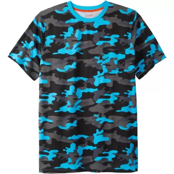 Boulder Creek by Kingsize Mens Big ampamp Tall Heavyweight LongerLength Pocket Crewneck TShirtElectric Turquoise Camo