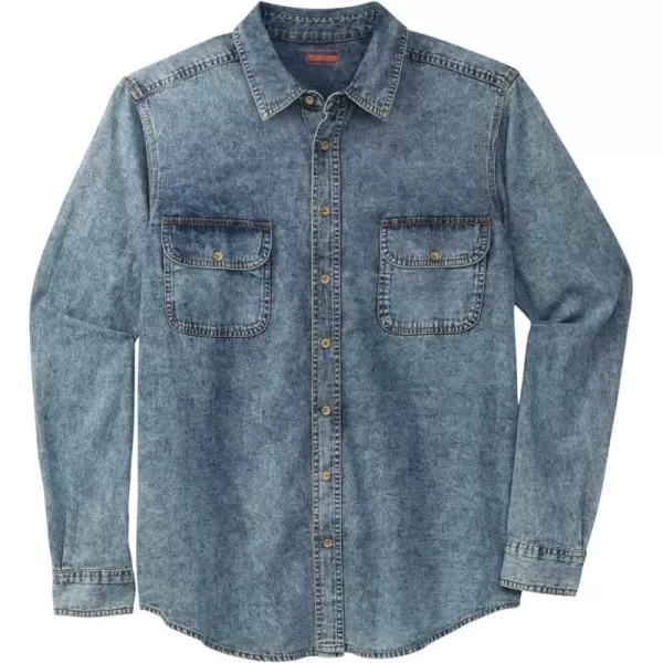 Boulder Creek by Kingsize Mens Big ampamp Tall Long Sleeve Denim and Twill ShirtLight Wash