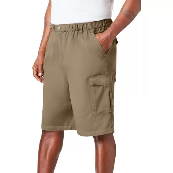 Boulder Creek by Kingsize Mens Big ampamp Tall Renegade 9quot Full Elastic Waist Cargo ShortsDark Khaki