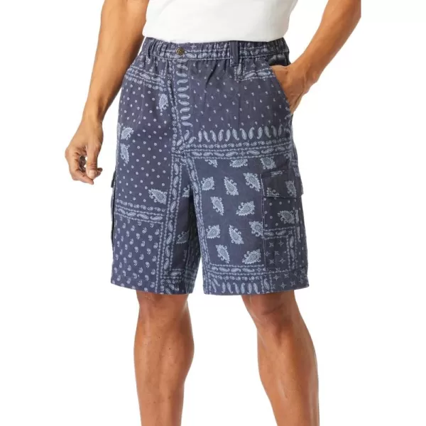 Boulder Creek by Kingsize Mens Big ampamp Tall Renegade 9quot Full Elastic Waist Cargo ShortsNavy Bandana