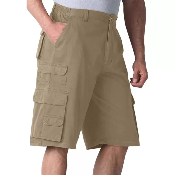 Boulder Creek by Kingsize Mens Big ampamp Tall SideElastic Stacked Cargo Pocket ShortsDark Khaki