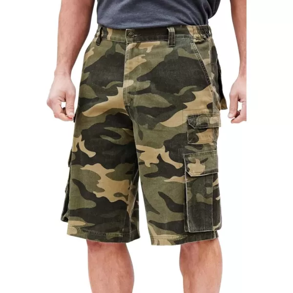 Boulder Creek by Kingsize Mens Big ampamp Tall SideElastic Stacked Cargo Pocket ShortsOlive Camo