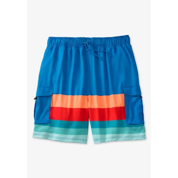 KingSize Mens Big ampamp Tall 8quot Flex Cargo Swim TrunksYellow Hibiscus