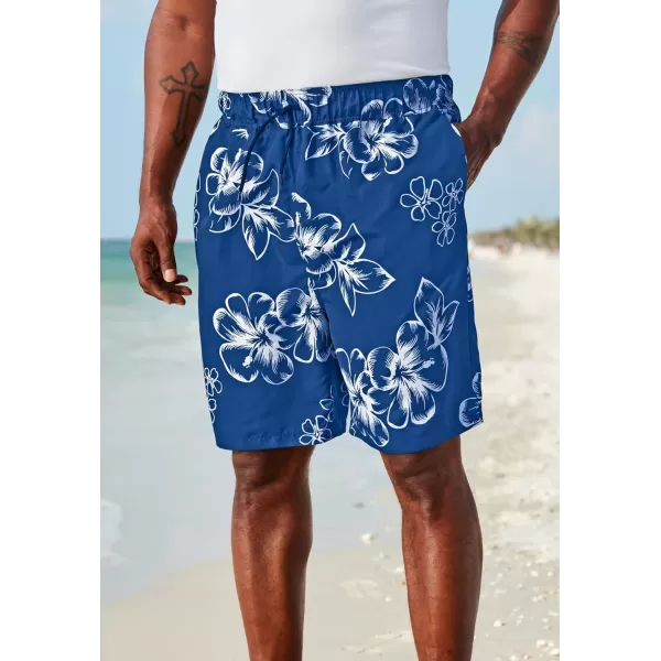 KingSize Mens Big ampamp Tall Hibiscus Print 8quot Swim TrunksBlack Hibiscus