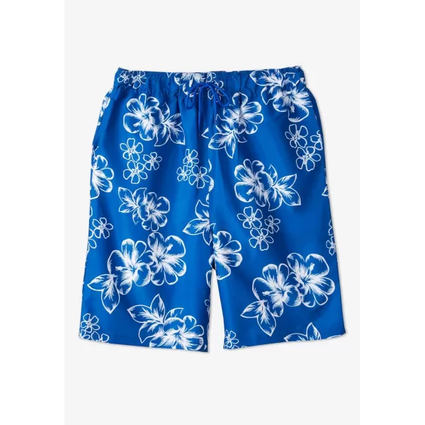 KingSize Mens Big ampamp Tall Hibiscus Print 8quot Swim TrunksBlack Hibiscus