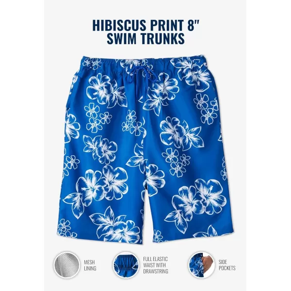 KingSize Mens Big ampamp Tall Hibiscus Print 8quot Swim TrunksBlack Hibiscus