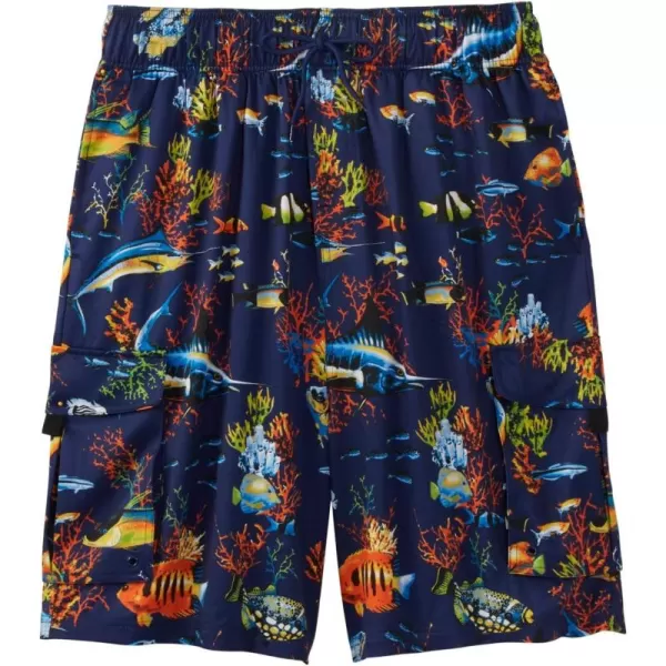 KingSize Mens Big ampamp Tall 8quot Flex Cargo Swim TrunksTropical Fish