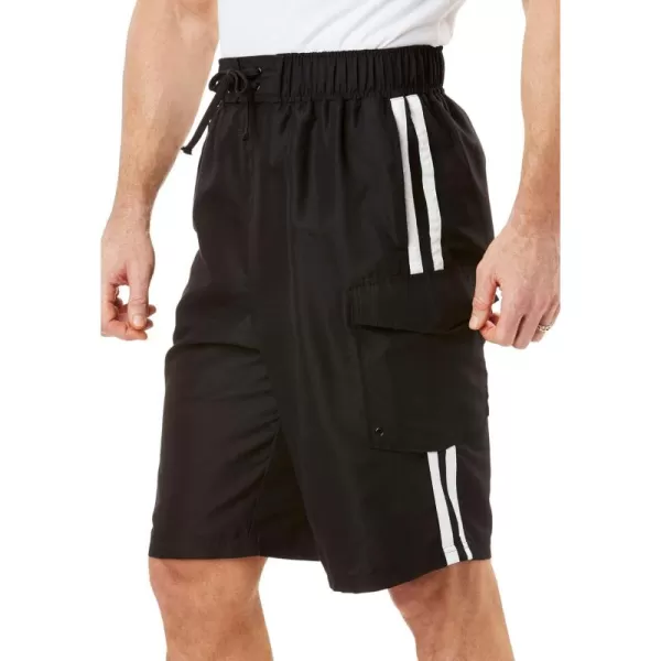 KingSize Mens Big ampamp Tall Double Stripe Swim Board ShortsBlack