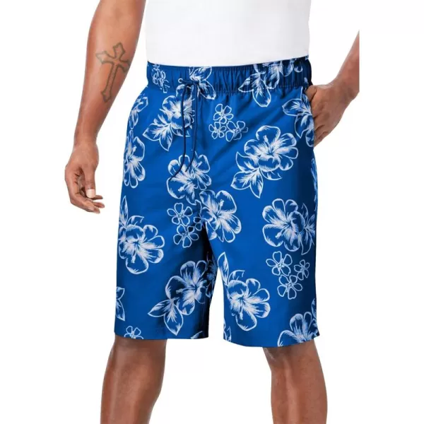 KingSize Mens Big ampamp Tall Hibiscus Print 8quot Swim TrunksRoyal Blue Hibiscus