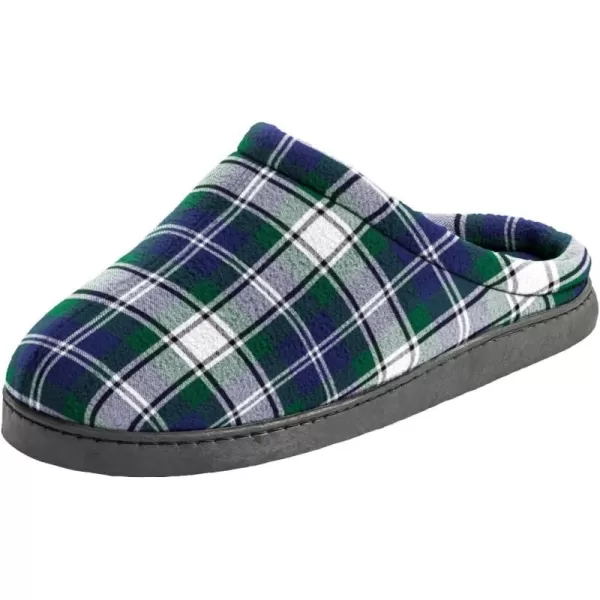 KingSize Mens Wide Width Fleece Clog SlippersHunter Blue Plaid 0558