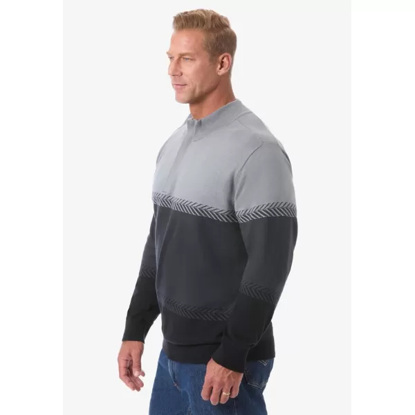 KingSize Mens Big ampamp Tall Quarter Zip Mock Neck Lightweight SweaterBlack