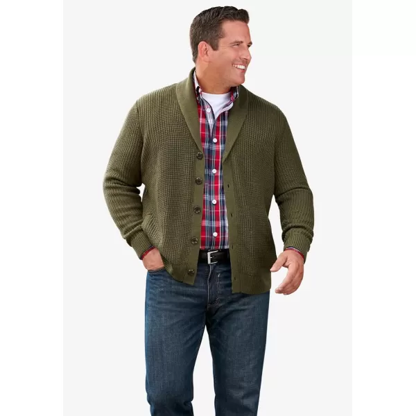 KingSize Mens Big ampamp Tall Shaker Knit ShawlCollar Cardigan SweaterOlive