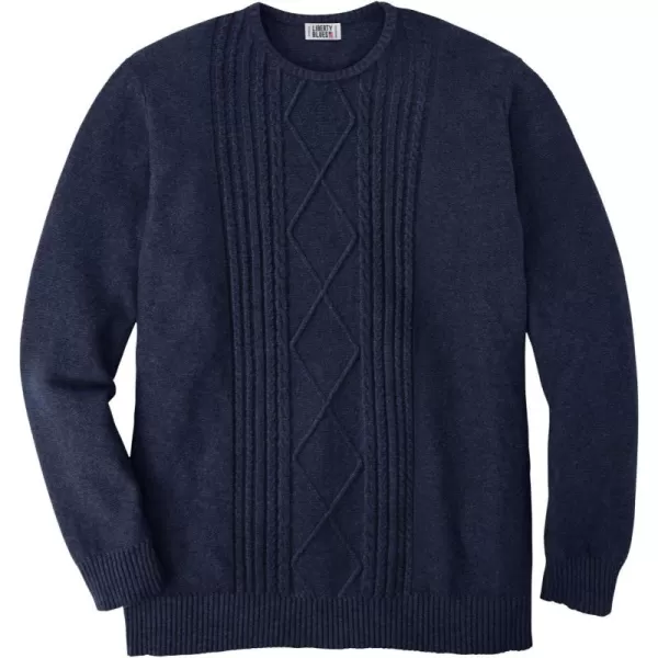 KingSize Liberty Blues Mens Big ampamp Tall Crewneck Cable Knit SweaterHeather Navy