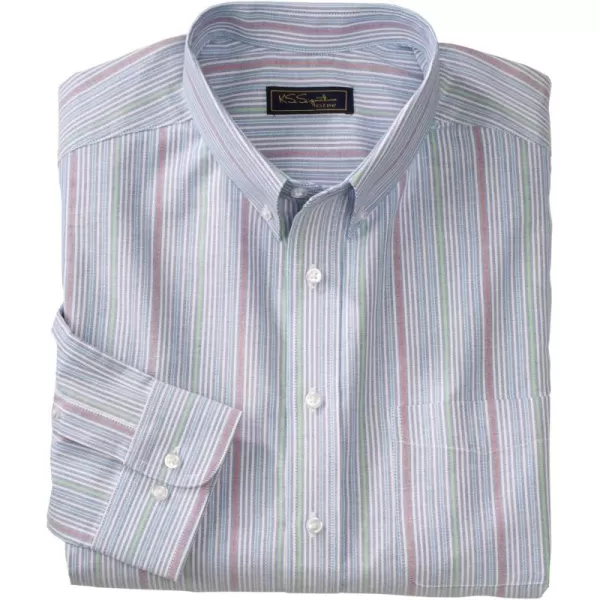 KingSize Mens Big ampamp Tall Tall WrinkleFree Oxford Dress ShirtRoyal Blue Multi Stripe