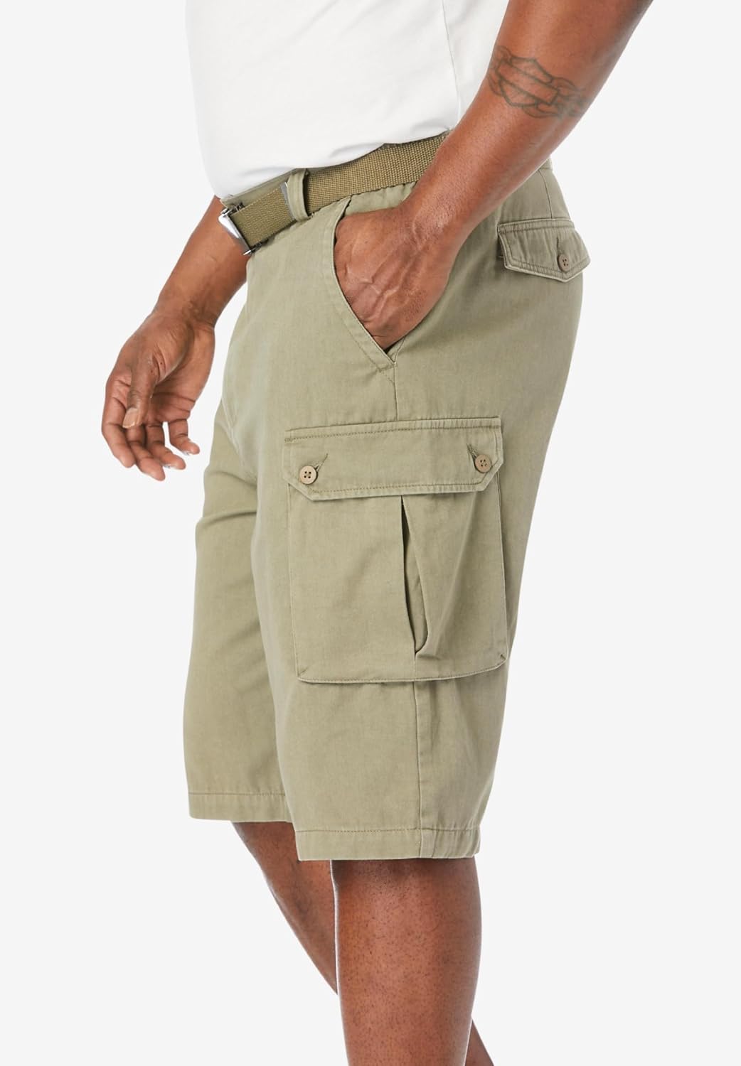 KingSize Mens Big ampamp Tall 12quot Side Elastic Cargo Short with Twill BeltBlack Camo