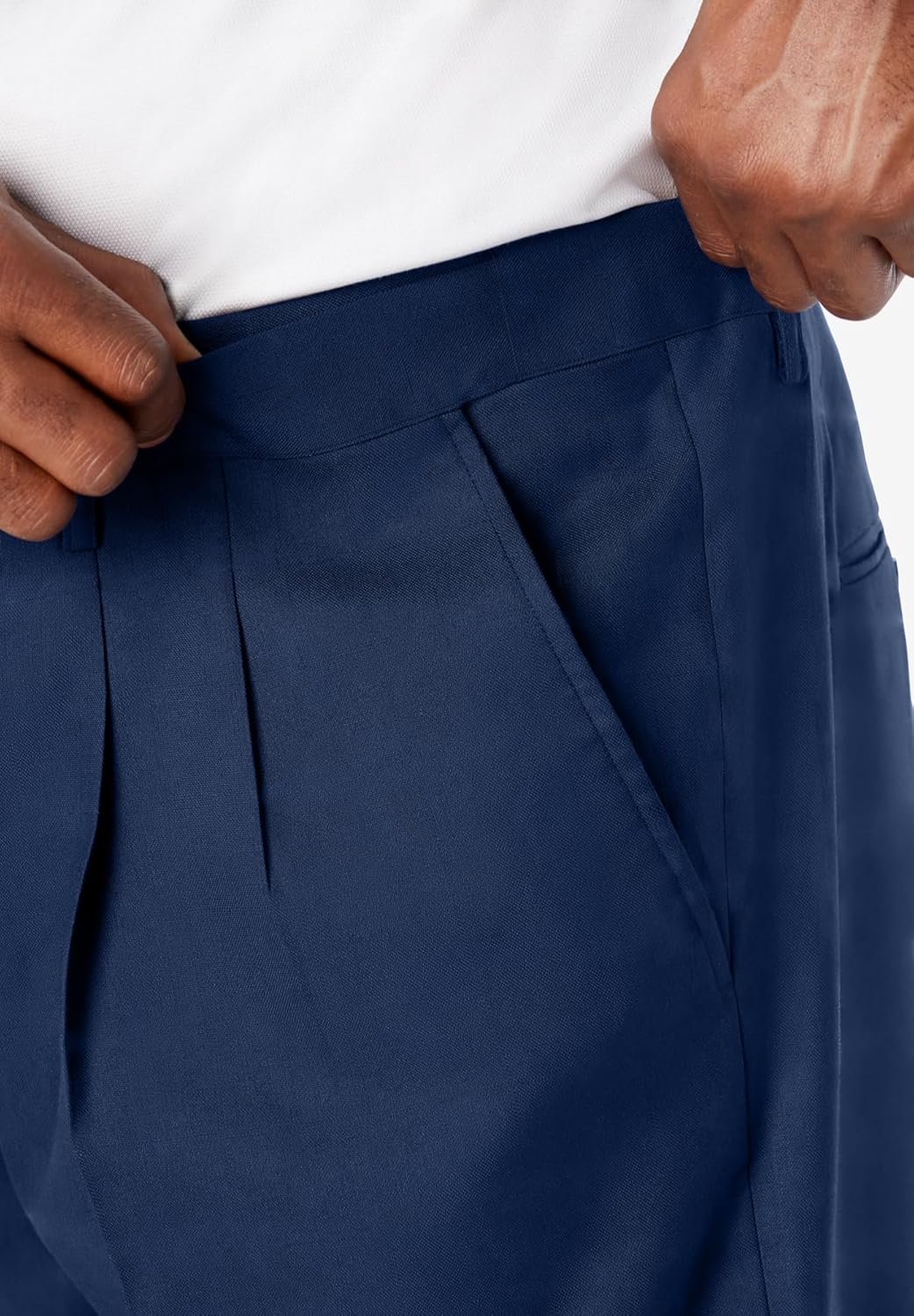 KingSize Mens Big ampamp Tall Easy Movement PleatFront Expandable Dress PantsNavy