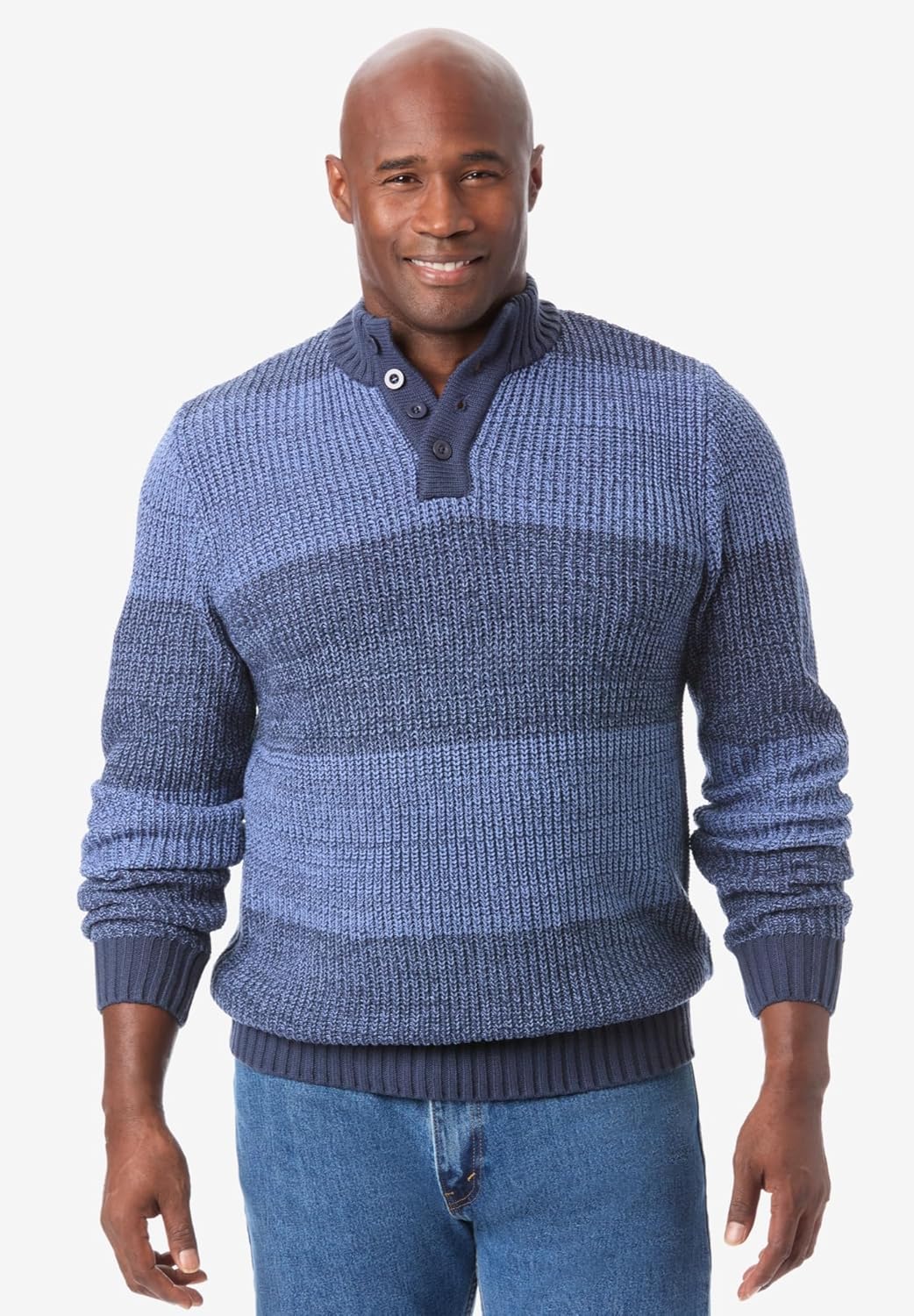 KingSize Mens Big ampamp Tall Henley Shaker SweaterKhaki Marl