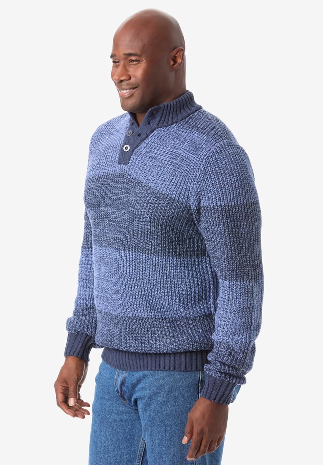 KingSize Mens Big ampamp Tall Henley Shaker SweaterNavy Marl