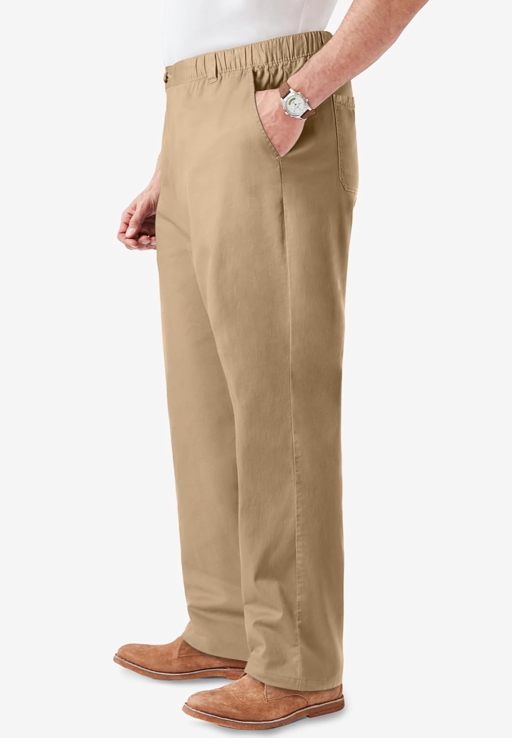 KingSize Mens Big ampamp Tall Knockarounds FullElastic Waist Pants in Twill Or DenimKhaki