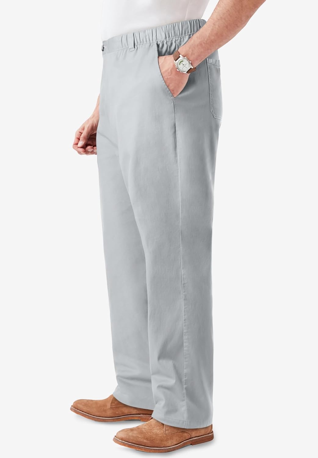 KingSize Mens Big ampamp Tall Knockarounds FullElastic Waist Pants in Twill Or DenimLight Grey
