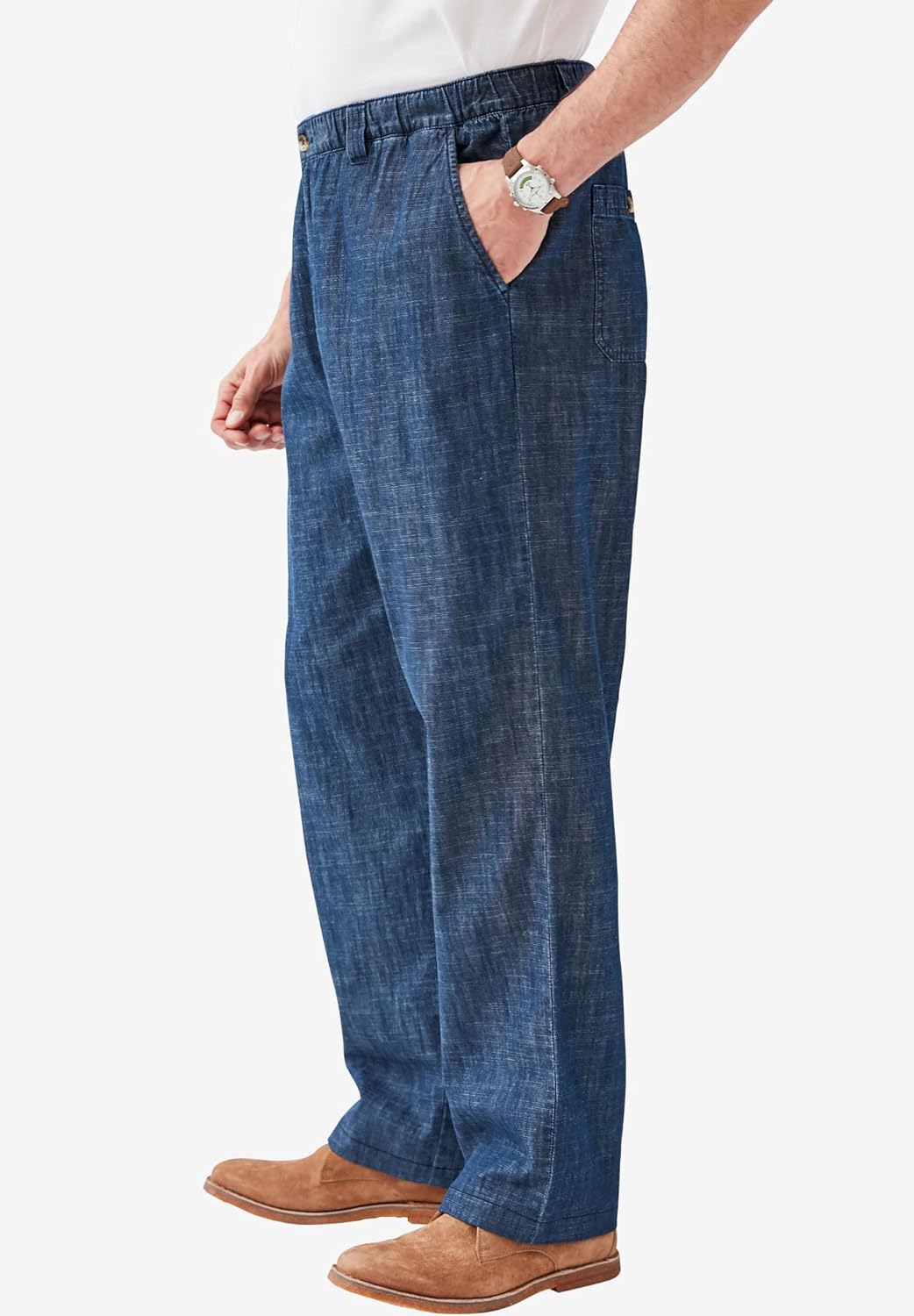 KingSize Mens Big ampamp Tall Knockarounds FullElastic Waist Pants in Twill Or DenimSlate Blue
