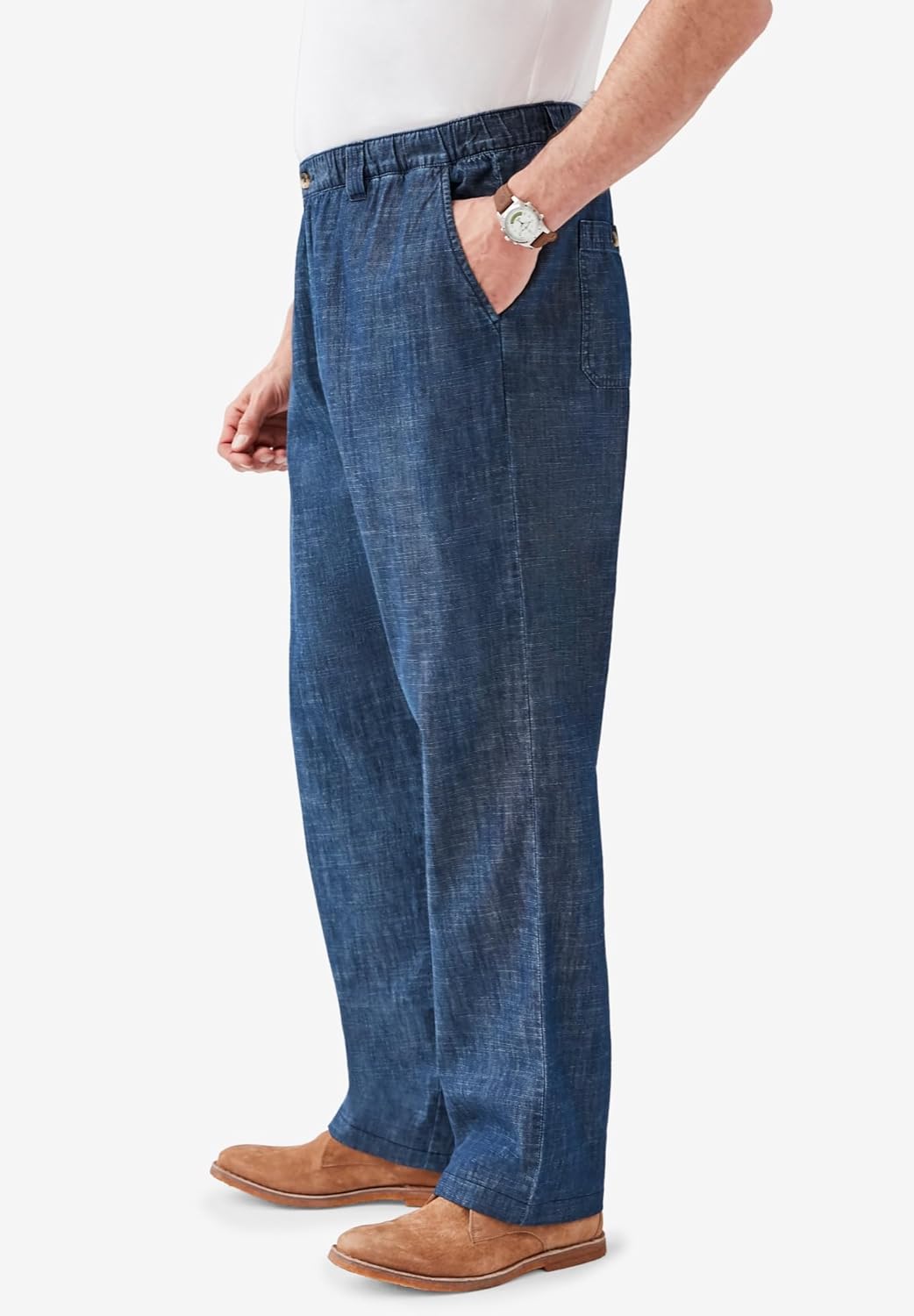 KingSize Mens Big ampamp Tall Knockarounds FullElastic Waist Pants in Twill Or DenimStonewash