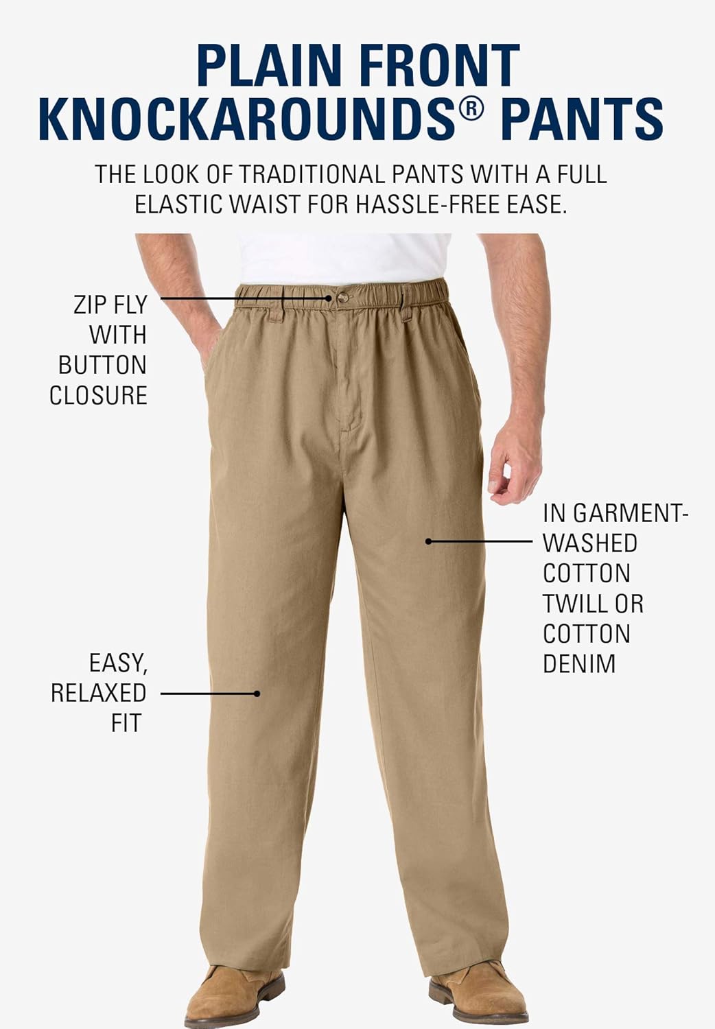 KingSize Mens Big ampamp Tall Knockarounds FullElastic Waist Pants in Twill Or DenimTrue Khaki