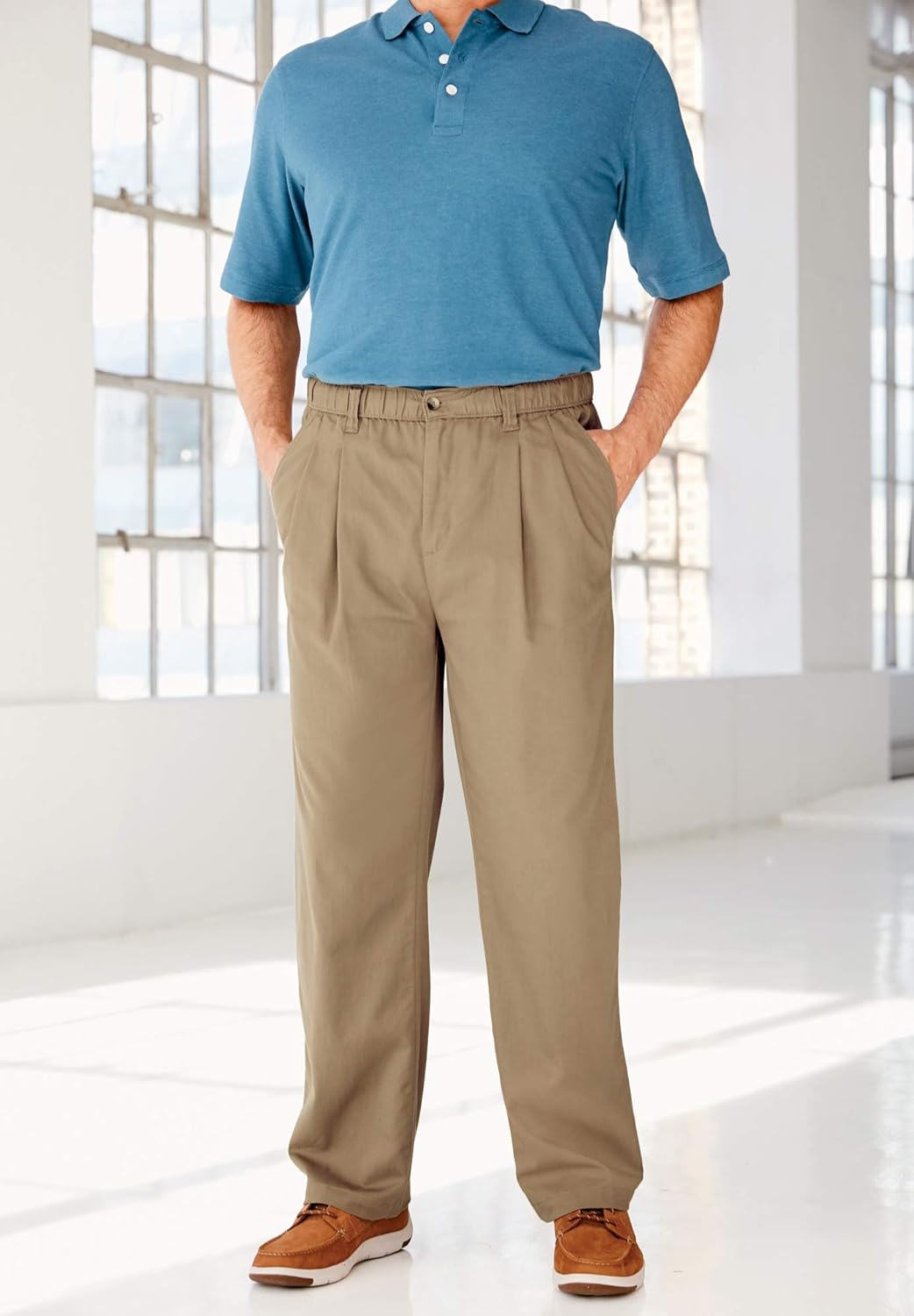 KingSize Mens Big ampamp Tall Knockarounds FullElastic Waist Pleated PantsCarbon