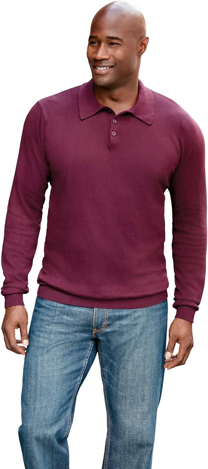 KingSize Mens Big ampamp Tall Lightweight Polo SweaterBlack