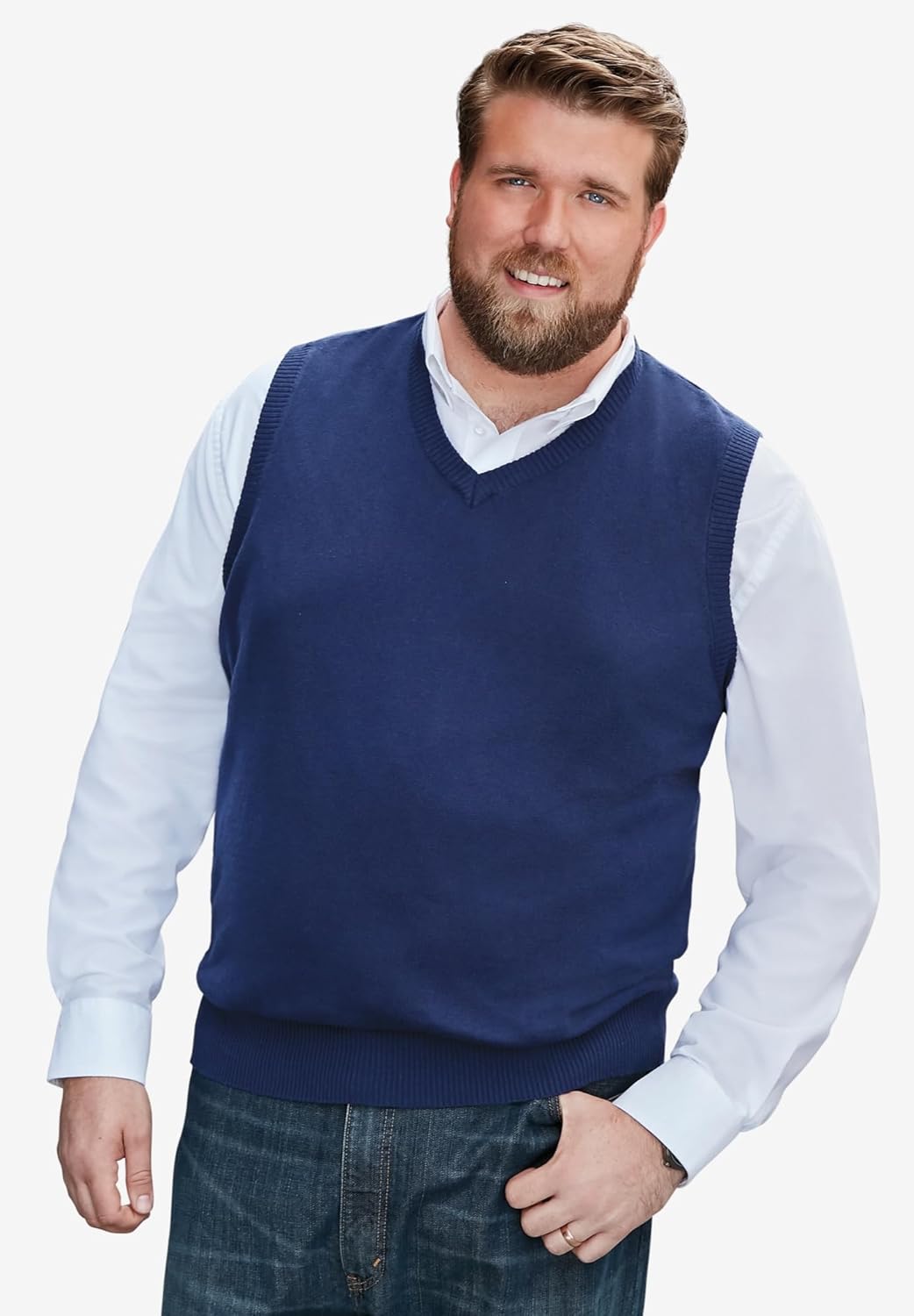 KingSize Mens Big ampamp Tall Lightweight VNeck Sweater VestNavy