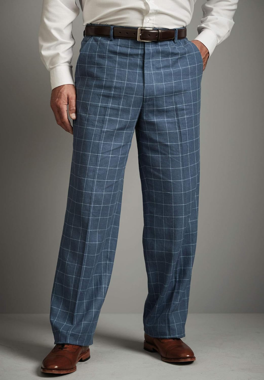 KingSize Mens Big ampamp Tall Linen Blend Plain Front Dress PantsClassic Navy