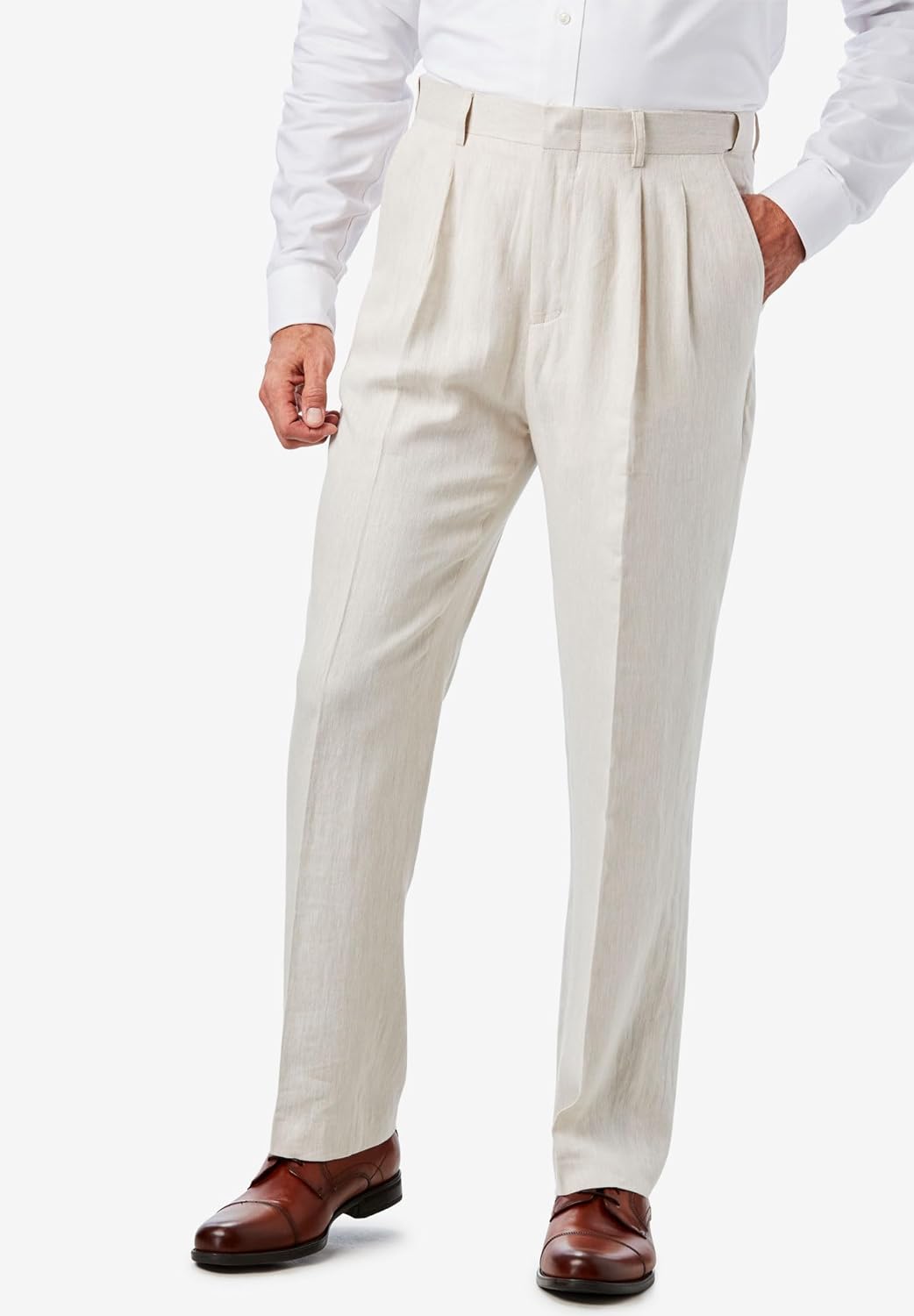 KingSize Mens Big ampamp Tall Linen Blend Plain Front Dress PantsNatural