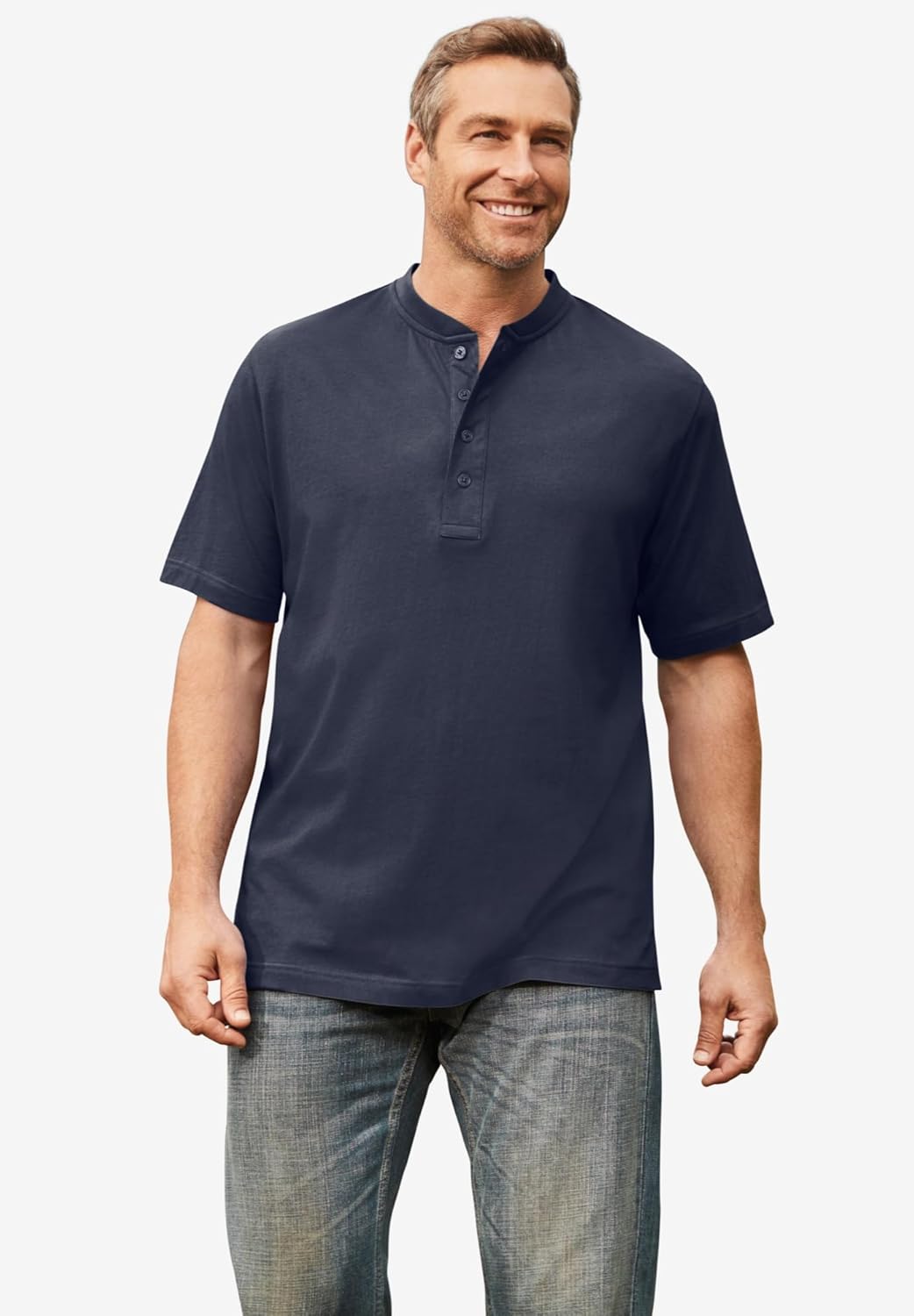 KingSize Mens Big ampamp Tall ShrinkLess Lightweight Henley TShirtNavy