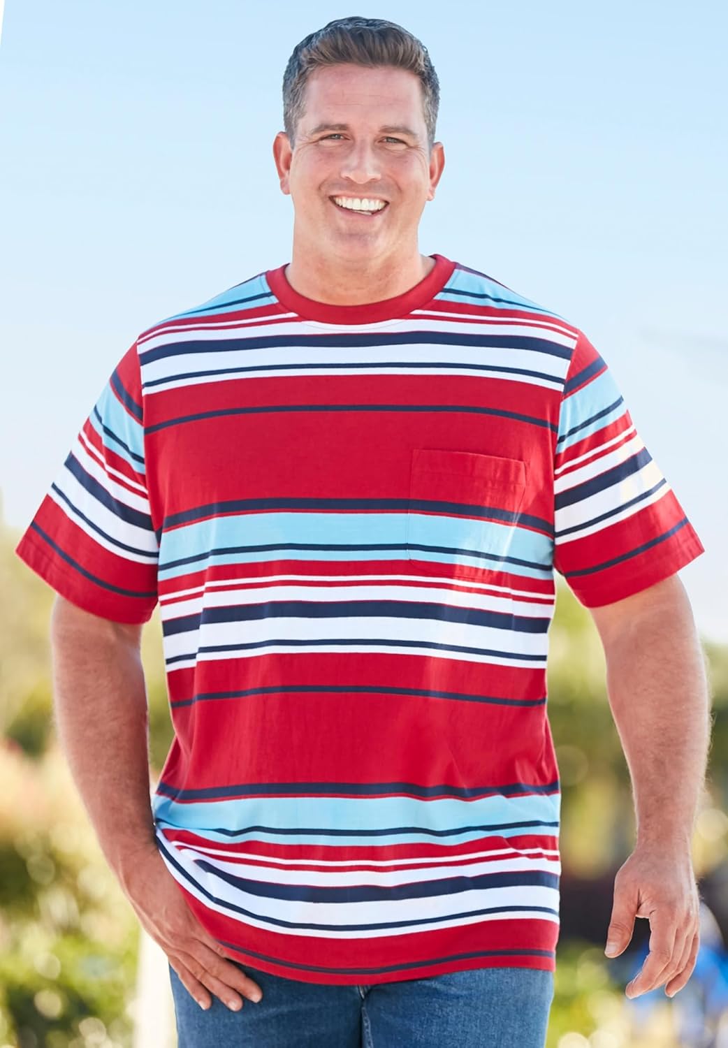 KingSize Mens Big ampamp Tall ShrinkLess Lightweight Pocket Crewneck TShirtRed Marble