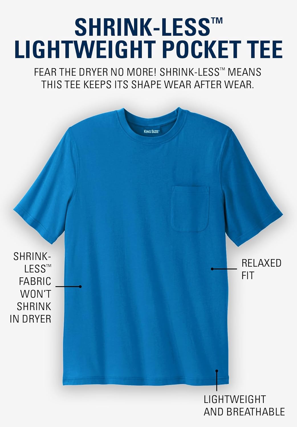 KingSize Mens Big ampamp Tall ShrinkLess Lightweight Pocket Crewneck TShirtRoyal Blue