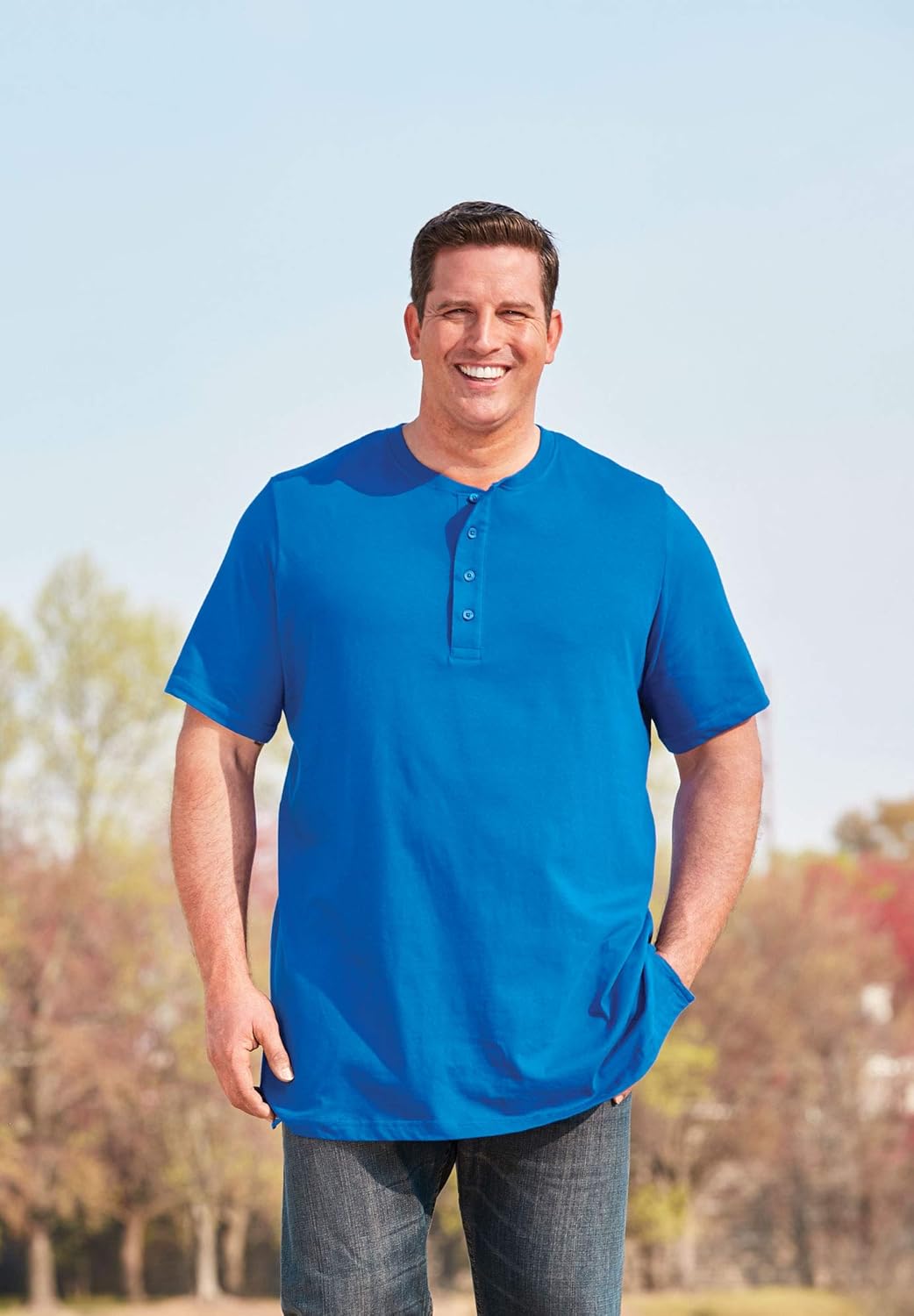 KingSize Mens Big ampamp Tall ShrinkLess Longer Length Lightweight Henley TShirtRed Marl