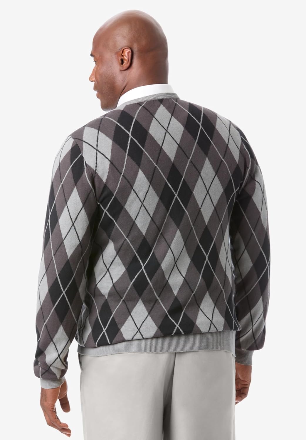 KingSize Mens Big ampamp Tall Tall VNeck Argyle SweaterGrey Argyle