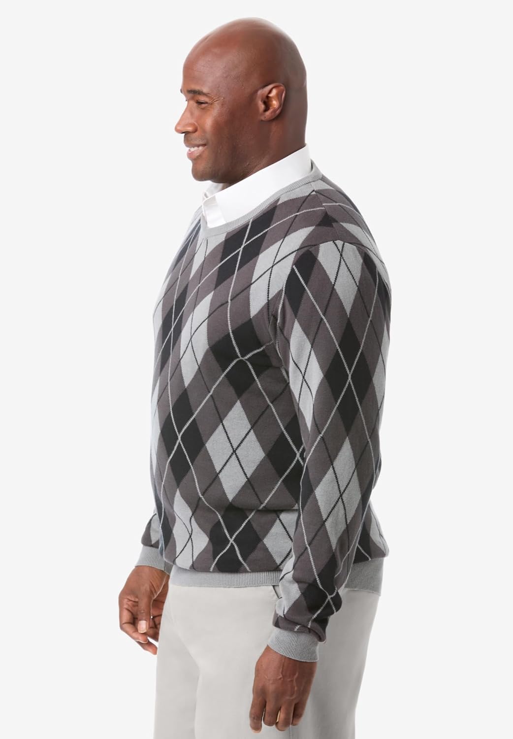 KingSize Mens Big ampamp Tall Tall VNeck Argyle SweaterGrey Argyle