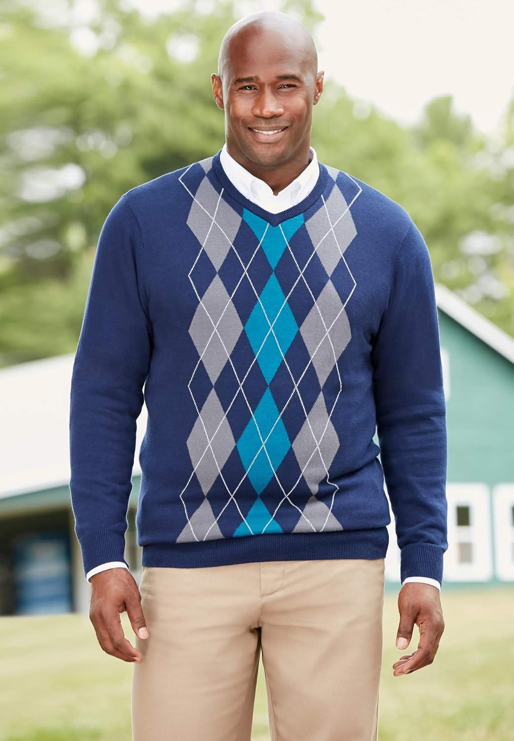 KingSize Mens Big ampamp Tall Tall VNeck Argyle SweaterGrey Argyle