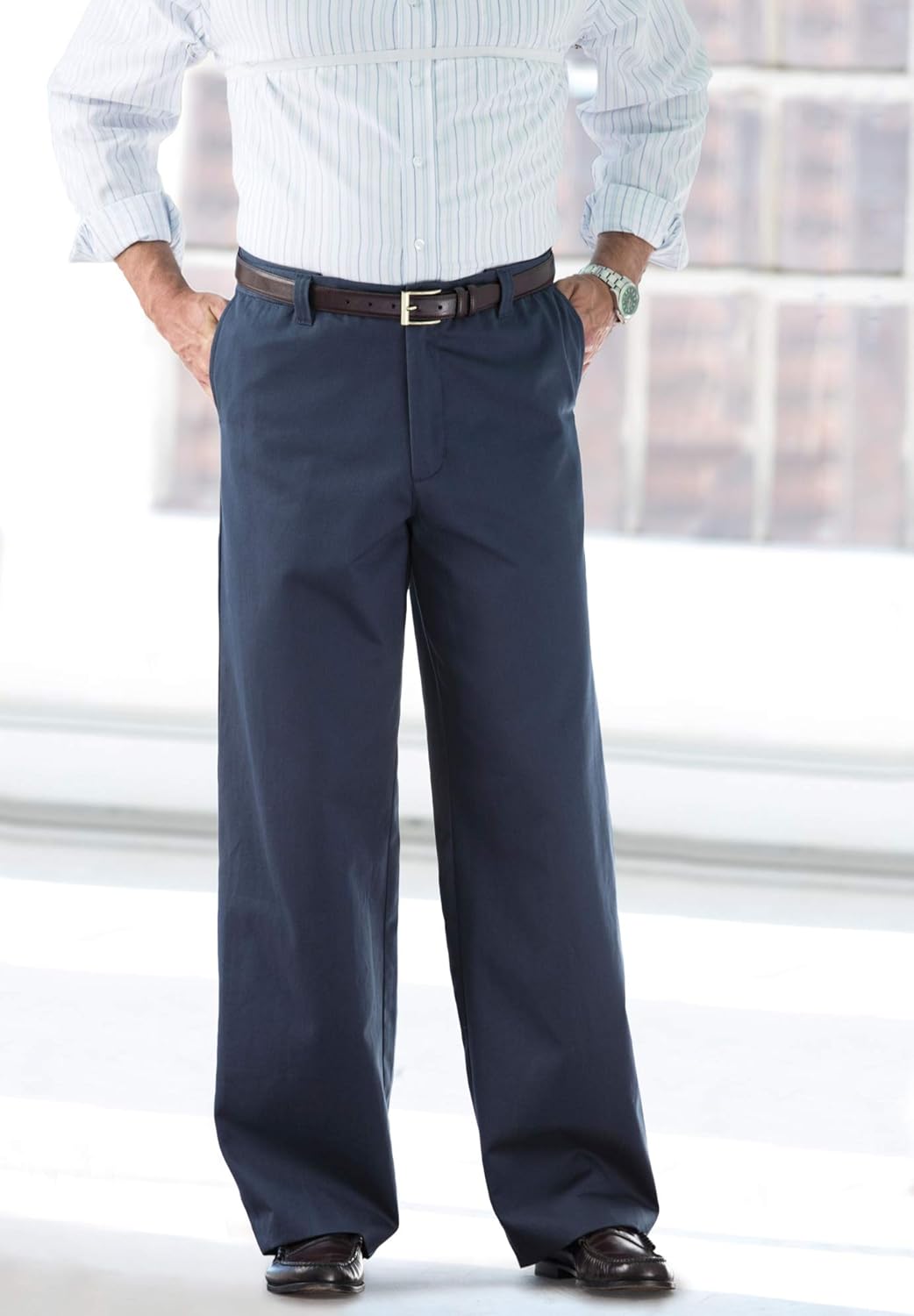 KingSize Mens Big ampamp Tall Tall WrinkleFree Expandable Waist PantNavy